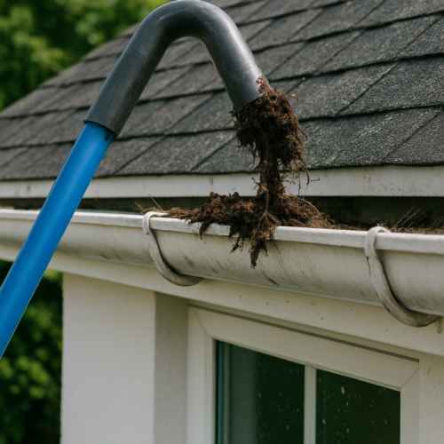 Reliable gutter clearing in Mansfield, Sutton, Kirkby, Eastwood, Shirebrook, Bolsover, Clay Cross, and Chesterfield, preventing blockages and damage.